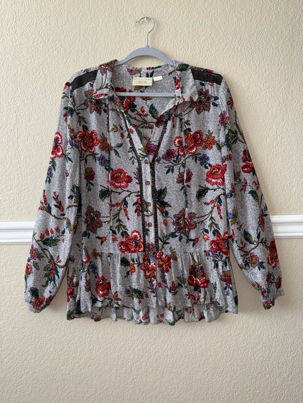 Anthropologie Maeve Lightweight Janie Flounced Peasant Blouse Floral Size 8